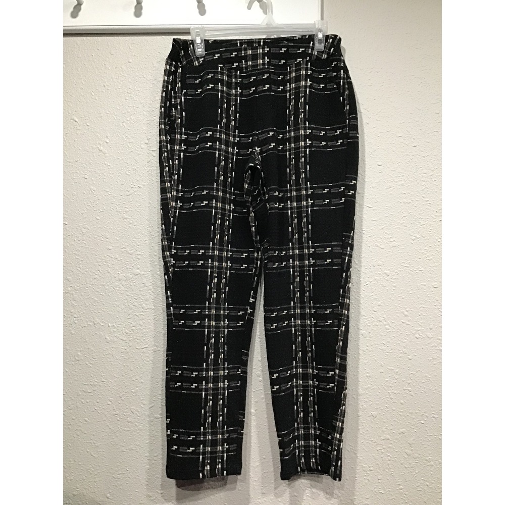 Habitat Speckle Knit Plaid Ankle Pants Black S Pull On Trousers Lagenlook Artsy - Picture 3 of 7